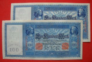 2 X 100 Mark From German Land 1910,  With Consecutive Identification Number