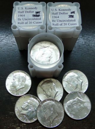 1964 Kennedy Half Dollars 20 - Coin Roll Bu - $10 Fv