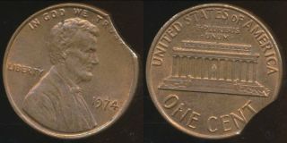 United States,  1974 One Cent,  Lincoln Memorial,  Clipped Planchit Error - Unc