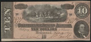 1864 $10 Confederate States Of America Note " Au " S/h After 1st Item