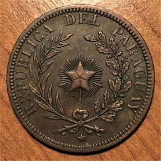1870 Paraguay 4 Centesimos Xf Large 1 Year Only Coin - Scarce
