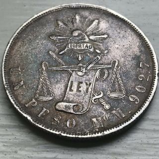 Mexico Republic 1872 Mo - M Silver Mexican Balance Scale Un Peso Coin (au Details)