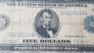 Series 1914 Chicago Usa $5 Five Dollar Blue Seal Federal Reserve Note