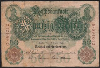1906 50 Mark Germany Rare Old Vintage Paper Money Banknote Currency Antique F