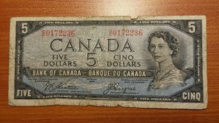 1954 Bank Of Canada Money $5 - - Devil 