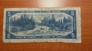 1954 Bank of Canada Money $5 - - Devil ' s Face Beattie/Coyne Serial G/C 0172236 2