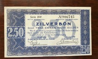 Nederland Banknote 2.  50 Gulden Zilverbon Dated 1938 Series Bw Serial 906745