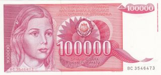 100 000 Dinara Unc Banknote From Yugoslavia 1989 Pick - 97
