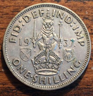 1937 Silver Great Britain One 1 Shilling King George Vi Coin