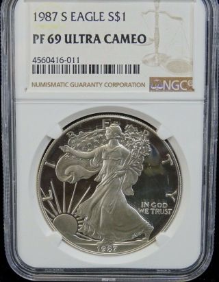 1987 S Proof Silver American Eagle $1 Ngc Pf 69 Ultra Cameo (011)