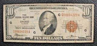 1929 $10 Federal Reserve Bank Of York Ny Brown Seal Note Bill Fr 1860b