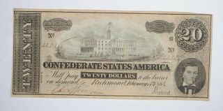 Civil War 1864 $20.  00 Confederate States Horse Blanket Note 713