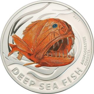 Pitcairn 2011 $2 Deep Sea Fish - Anoplogaster Cornuta 1/2 Oz Silver Proof Coin