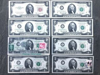 (8) $2 Two Dollar Bills United States1 - Red Seal Note - Some Stamped
