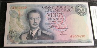 Luxembourg 1966 20 Francs Note P 54 Uncirculated