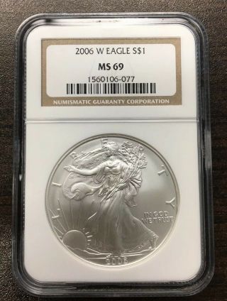 2006 - W Burnished American Silver Eagle Ngc Ms69 Brown Label Look