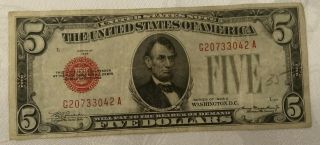1928 C Series $5 Five Dollar Bill Red Seal Us Legal Tender Note