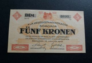 Pow Camp Banknote Austria / Hungary Somorja 5 Kronen / Korona 1916 Unc.