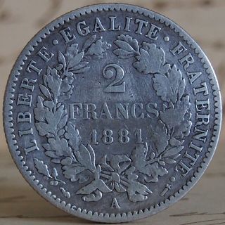 France.  1881 A Silver 2 Francs.