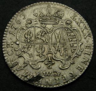 Saxony Albertine 1/6 Thaler 1763 Fwof - Silver - Friedrich August Ii.  - 2726