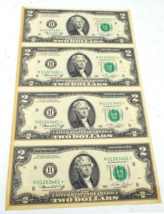 4 Series 1976 Uncut $2 Dollar Bills (uncut Sheet Of 4 X $2)