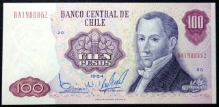 Chile Banknote 100 Pesos,  P.  152b Unc 1984