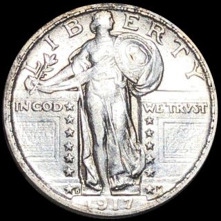 1917 - D Standing Quarter About Uncirculated Liberty Silver Denver Collectible Nr