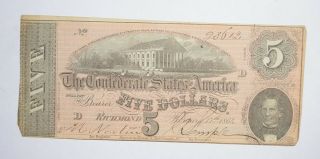 Civil War 1864 $5.  00 Confederate States Horse Blanket Note 768