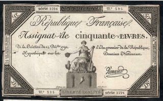 50 Livres Assignat From France 1792