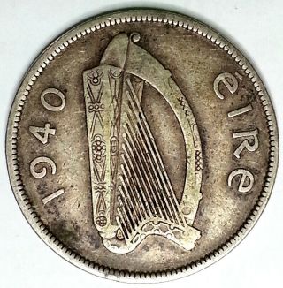 Ireland 1/2 Crown Low Mintage Silver Coin Gvf