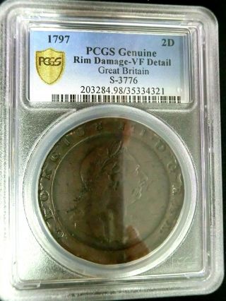 Pcgs Vf Detail Secure - Great Britain 1797 George Iii 2 Pence Scarce