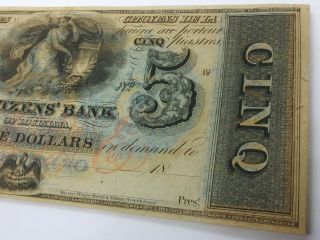 USA 5 Dollars Cinq Citizens Bank of Orleans Louisiana - - Obsolete Bill 4