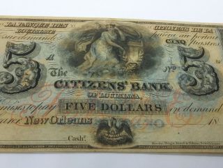 USA 5 Dollars Cinq Citizens Bank of Orleans Louisiana - - Obsolete Bill 5