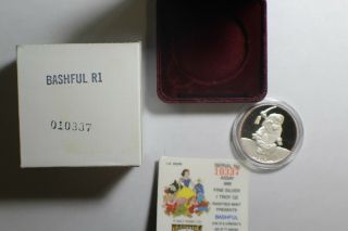 Bashful Disney.  999 1 Oz.  Fine Silver Coin / Round Snow White Series