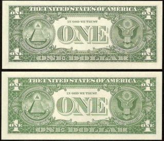 2 MATCHING SN 34655 UNC 1963A $1 DOLLAR FEDERAL RESERVE NOTES Fr 1901 - C D STAR 3