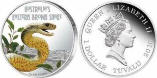 Tuvalu 2010 Deadly & Dangerous Eastern Brown Snake 1 Oz Silver Coin