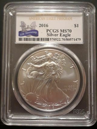 2016 American Silver Eagle 1 Oz Pcgs Ms70 30th Annivesary Label