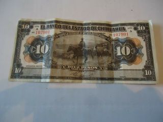 El Banco Del Estado De Chihuahua 10 Diex Pesos Note 1913 Currency
