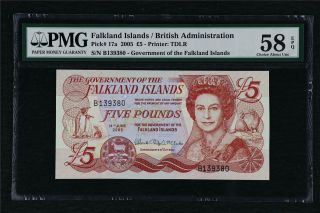 2005 Falkland Islands British Administration 5 Pounds Pick 17a Pmg 58 Epq Unc