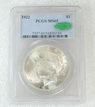 1922 $1 Peace Silver Dollar Pcgs Ms 65 Coin