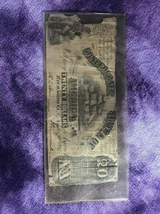 T - 18 1861 Confederate Currency $20 Twenty Dollar Note