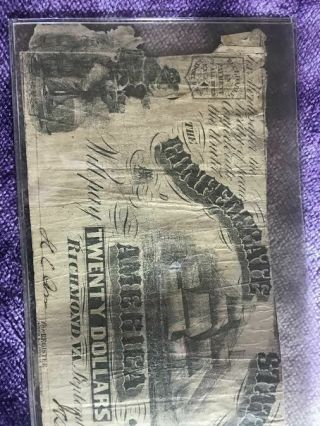 T - 18 1861 Confederate Currency $20 Twenty Dollar Note 3