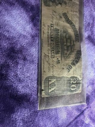 T - 18 1861 Confederate Currency $20 Twenty Dollar Note 4