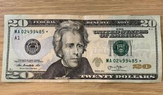 2013 Twenty Dollar Bill ✯ Star Note $20,  Boston Ma02499485 Circulated Frb Us