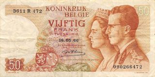 Belgium 50 Francs 16.  5.  1966 Series R Circulated Banknote E518f