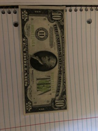 Vintage Ten $10 1934 - Federal Reserve Note Dollar Bill Green Seal Frn