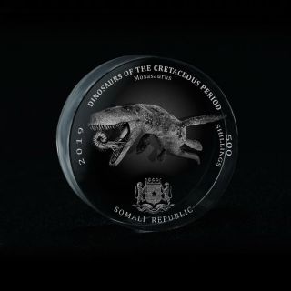 Somali Republic 500 Shillings,  Mosasaurus Dinosaurs 3d Crystal Coin 2019 Somalia