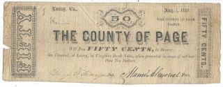 Csa Shenandoah (county Of Page) Confederate Currency,  50 Cents,  August 1,  1861