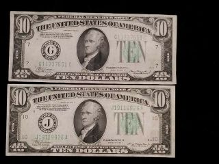 2 - 1934a $10 Federal Reserve Notes.  Kansas City And Chicago Frb.  Au.