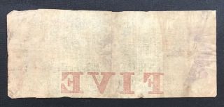 1853 South Carolina Bank Of Chester $5 Bank Note Currency 3